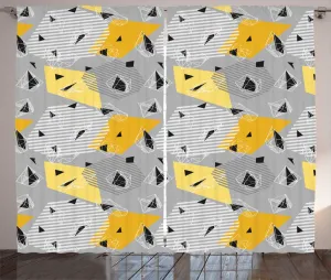 Шторы ABAKUHAUS в стиле "Абстрактная рустика", геометрический узор в стиле Мемфис 80-х годов, универсальные ленточные шторы для гостиной с петлями и крючками, 280 x 225 см, цвет: серый, бархатцы, бледно-оранжевый Abakuhaus