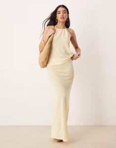 Юбка макси свободного кроя Gina Tricot Coord, связанная крючком, желтого цвета