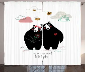 Штора ABAKUHAUS Proverb Rustic, романтическая пара влюбленных медведей, универсальная ленточная штора для гостиной с петлями и крючками, 280 x 225 см, белый многоцветный Abakuhaus