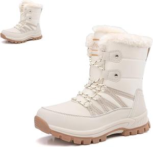 Женские зимние ботинки на меху, водонепроницаемые платформенные ботинки с регулируемыми шнурками, противоскользящие водонепроницаемые прогулочные ботинки Generic, White