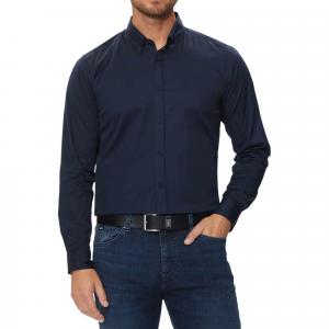 Футболка с вышитым логотипом Boss и фигурным подолом HUGO BOSS, темно-синяя