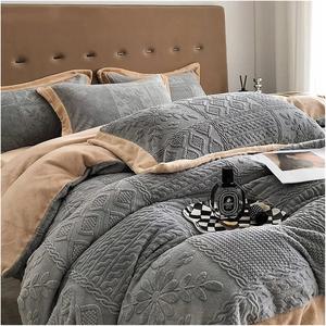 YIZUFU Комплект постельного белья зимний утепленный плюшевый серый с 3D стеганым покрывалом