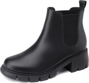 Детские Ботинки Athlefit для Девочек, Удобные Ботинки на Плоской Подошве Chelsea для Малышей и Старших Детей, Black