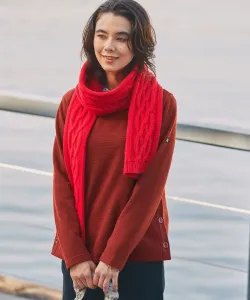 флисовый пуловер с боковым разрезом и пуговицами, круглым вырезом и разрезом сбоку