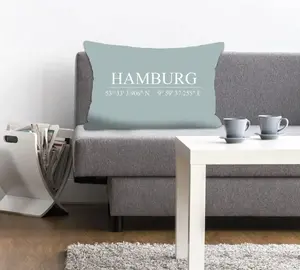 Декоративная подушка Queence "Гамбург", с надписью, чехол без наполнения, 1 шт 40х60 см, бирюзовый