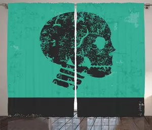 Штора ABAKUHAUS Череп в деревенском стиле, абстрактный человеческий скелет, присборенная штора для спальни с петлями и крючками, 280 x 225 см, нефритово-зеленый и черный Abakuhaus
