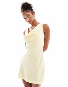 Мини-платье Haven из льняной смеси с воротником-хомутиком лимонного цвета Cotton On
