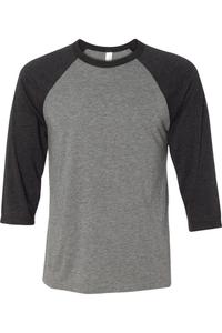 Бейсбольная футболка с рукавом три четверти BELLA + CANVAS, цвет grey/ charcoal black triblend