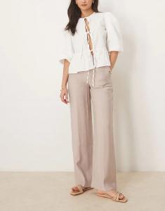 Свободные брюки Abercrombie & Fitch с высокой посадкой бежевого цвета