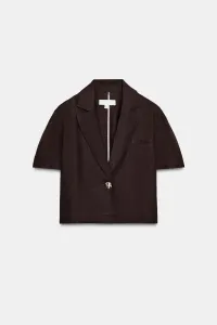 Блейзер с коротким рукавом из льняной смеси Zara, коричневый