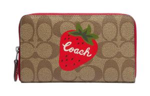 COACH Кошелек на молнии из холста с кожаным отделением для монет средний женский эбони и красный