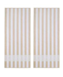 Набор из двух пляжных полотенец из хлопка с полосатым логотипом, размер 70 x 40 дюймов Calvin Klein, Beige, White