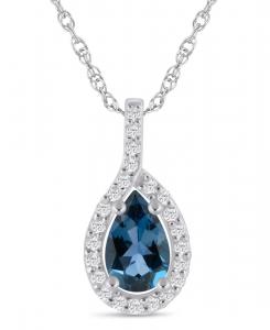 Подвеска-колье с ореолом из драгоценных камней и бриллиантов (общий вес 1/5 карата) из белого золота 10 карат (также доступна в варианте из желтого золота 10 карат) Macy's, London Blue Topaz