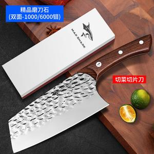 Mad Shark Кованый шеф-нож для дома и профессионалов, тесак из нержавеющей стали для мяса и овощей, кухонный нож + точильный камень. Угол 60°, длина 16,7 см.