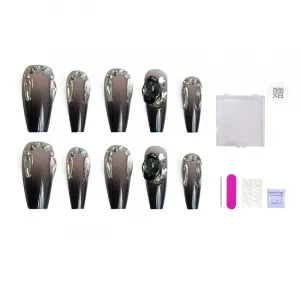 ORANOT Градиентные черные полные бриллианты готические крутые дерзкие накладные ногти средняя лестница кокетка Instagram стиль 24mm