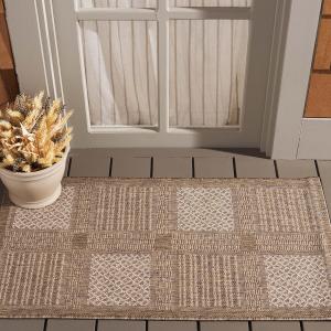 Ковер SAFAVIEH, 61 x 110 см, Washable Outdoor Courtyard Collection - Brown & Natural, без линьки и легкая чистка, идеально для патио, входной двери, прихожей, придверный ковер (CY1928-3009)