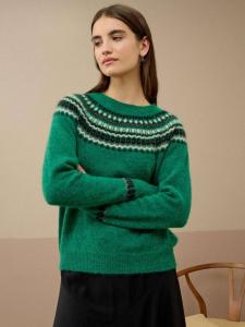 Свитер с узором Fair Isle из смеси шерсти альпаки и мериноса Brora, Emerald