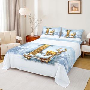 Erosebridal Комплект постельного белья с новогодним принтом оленей и снежинок для детей и взрослых, Blue L