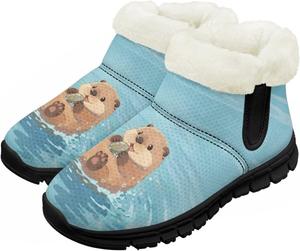 Зимние сапожки для девочек-детей, противоскользящие прогулочные кроссовки с меховой подкладкой, без шнурков, теплые короткие ботинки Pointodoor, Cute Otter