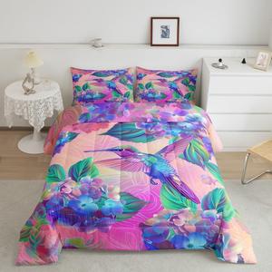 Erosebridal Комплект постельного белья Hummingbird Emerald Bird с богемскими цветами и джунглевыми животными, Teal Blue Purple Green