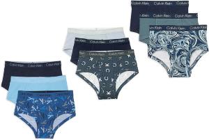 Трусы Calvin Klein для мальчиков Modern Cotton Briefs, упаковка 9 шт., Light Blue /Dark Blue/Ck Blue Print