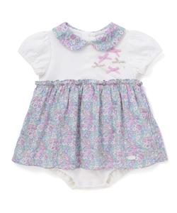 Комбинезончик Tana Lawn с принтом Liberty (Leontyne Dream) и лентами для малышки (70-90 см)