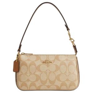 Сумка наплечная Nolita PVC с кожаными деталями, ручная кладь, малый размер, женская, темно-хаки COACH