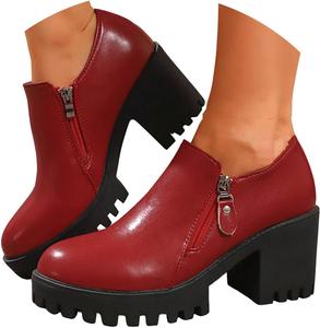 Generic Женские ботильоны на платформе 2025 с массивным каблуком, короткие ботинки с рифленой подошвой, противоскользящие, черные оксфорды с боковой молнией, с круглым носком, удобные, стильные туфли для офиса и повседневной носки