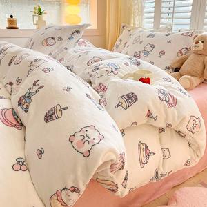 Disney Зимнее одеяло из молочного вельвета, размер 200x230 см, вес 3 кг, с пододеяльником, простыней и двумя наволочками, цвет Sweet Cat