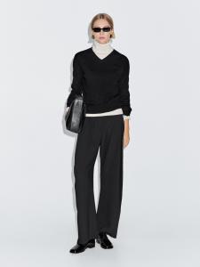 Свитер из смесовой шерсти с V-образным вырезом Massimo Dutti, черный