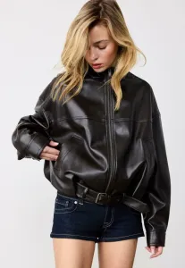 Кожаная куртка-баллон Stradivarius, Dark Brown