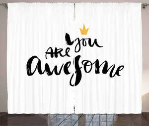 Штора ABAKUHAUS в деревенском стиле с цитатами Ты великолепен и Корона, универсальные ленточные шторы для гостиной с петлями и крючками, 280 х 225 см, желтый, белый и черный Abakuhaus