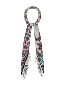 Шарф с цветочным узором и бахромчатыми краями Pierre-Louis Mascia, белый