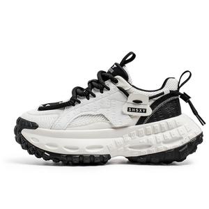 Wooden Rabbit Амортизирующие, износостойкие, дышащие, увеличивающие рост низкие массивные кроссовки мужские бело-черные, цвет White Black