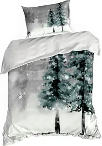 EUROFIRANY | Рождественское постельное белье - Комплект постельного белья - Белый, кремовый, серый - 140 x 200 см - Хлопок - Рождественский узор Eurofirany