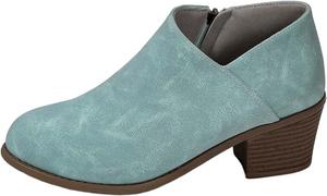 Женские ботильоны на низком массивном каблуке с боковой молнией, округлым носком, стильные и удобные, вестерн, осень Generic, Blue