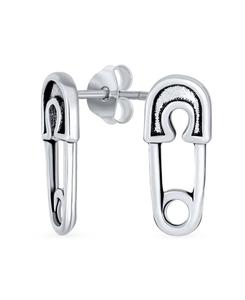 Вдохновляющий символ поддержки перемещенных лиц Украшения в стиле панк-рок и байкерского стиля Серьги-гвоздики в виде булавки, оксидированное серебро 925 пробы Bling Jewelry, Silver