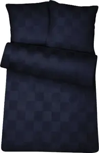 Постельное белье из дамаска, узор в темно-синюю клетку, 100% хлопок, 155 см x 220 см + 1 комплект (80 см x 80 см) Carpe Sonno