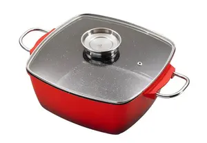 Жаровня квадратная King со стеклянной крышкой, красный