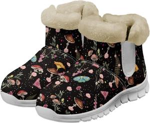 Женские зимние ботинки JoyLamoria с изображением зеленой морской черепахи, противоскользящие, теплые, пушистые ботильоны для женщин и подростков, для холодной погоды и прогулок, Mushroom