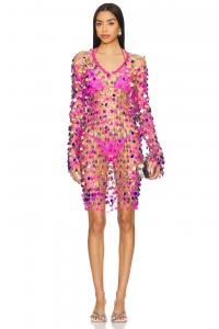 Мини-платье-пуловер с пайетками и крючком Milly, berry pink