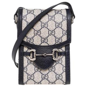 Сумка через плечо из холста с кожаными деталями мини унисекс синий и бежевый GUCCI