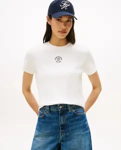 Женская футболка в рубчик с коротким рукавом Tommy Hilfiger, кремовый