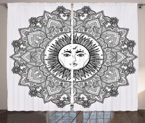 Шторы ABAKUHAUS в черно-белом деревенском стиле с этническим бохо-цветочным узором, универсальные ленточные шторы для гостиной с петлями и крючками, 280 x 225 см, белые и черные Abakuhaus