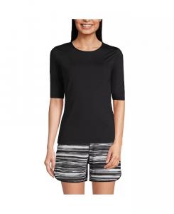 Женская футболка для плавания с защитой от солнца UPF 50 с круглым вырезом Lands' End, черный