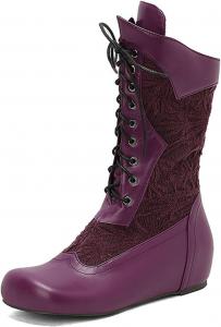 Женские сапоги средней длины винтажные, короткие, на шнуровке, викторианские ботильоны, из искусственной кожи, с плоским каблуком, боевые ботинки Generic, Purple