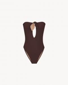 Купальник без бретелек с завязками Saint Laurent, коричневый