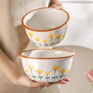 Ceramics Керамический набор посуды с простым подглазурным декором, миски и тарелки с палочками для дома, полный комплект с узором горной хризантемы, подарок на новоселье, 18-см суповая миска и столовые приборы