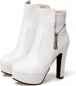 Элегантные женские ботильоны на высоком каблуке, свадебное платье с открытым животом, с круглым носком, боковая молния, платформенные ботинки, праздничная обувь OXCOWNIU, White
