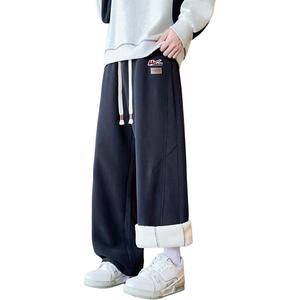 Хлопковые брюки Unisex утепленные прямого кроя WARRIOR, темно-синий (diy badge)